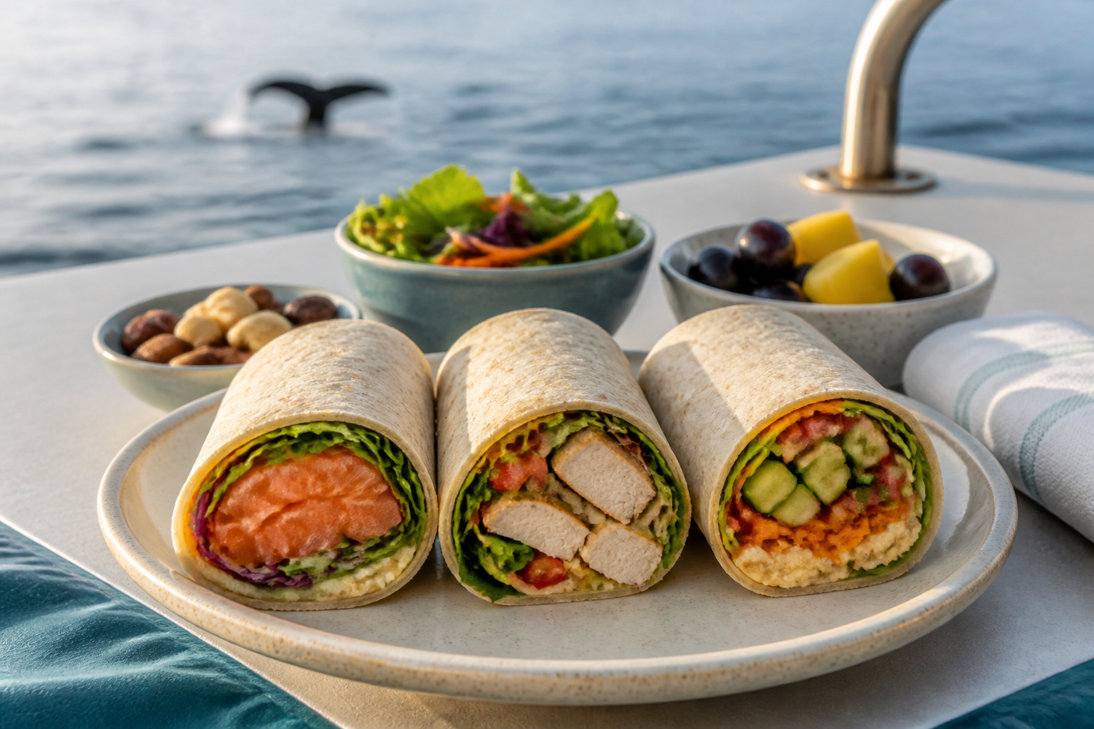 Included lunch wraps served during an Alaska whale watching tour